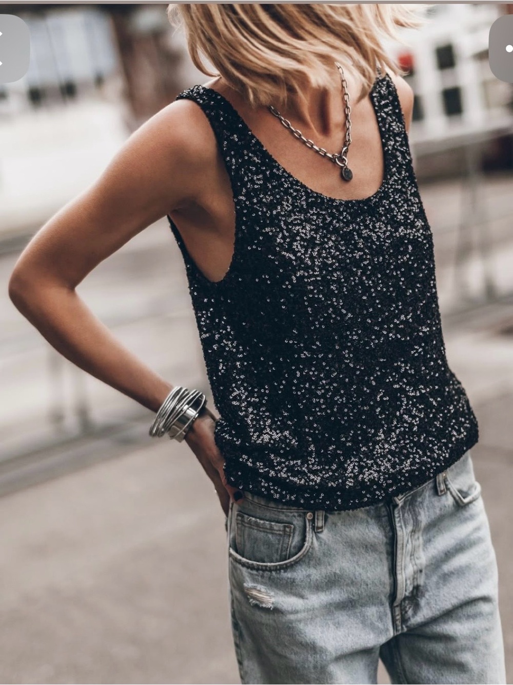 Esprit Sequin Scoop Neck Tank Top - Black excellent condition size S